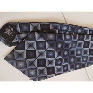 VTG Mens Silk Neck Tie Geoffrey Beene Blue With Geometric Pattern 57" X 3.5"